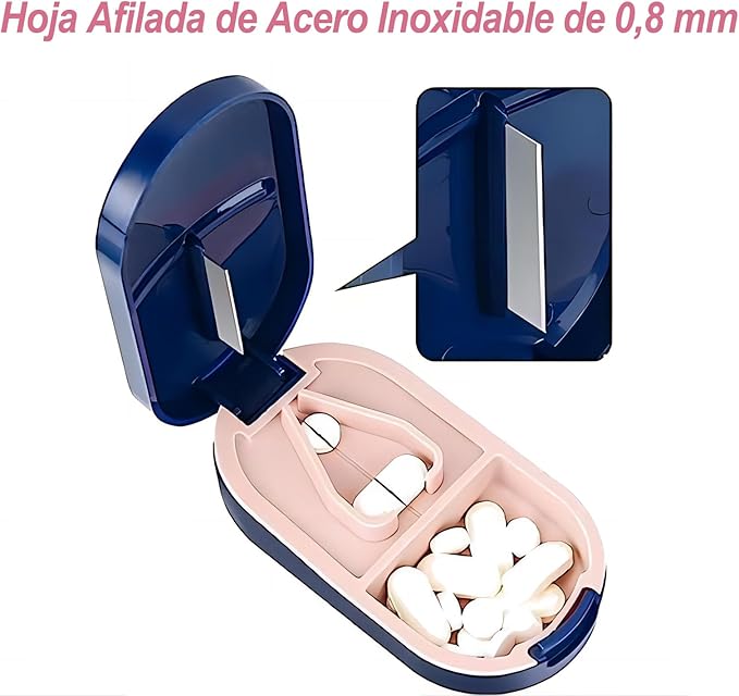 Pill Cutter, Pill Cutter with Pill Dispenser, Pill Splitter with Stainless Steel Blade, Pill Crusher, Portable Pill Box for Vitamins, Pills, Tablets