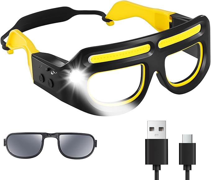 LED Headlight Glasses Rechargeable Headlight Glasses with Motion Sensor & Touch Control, Adjustable Safety Eyewear