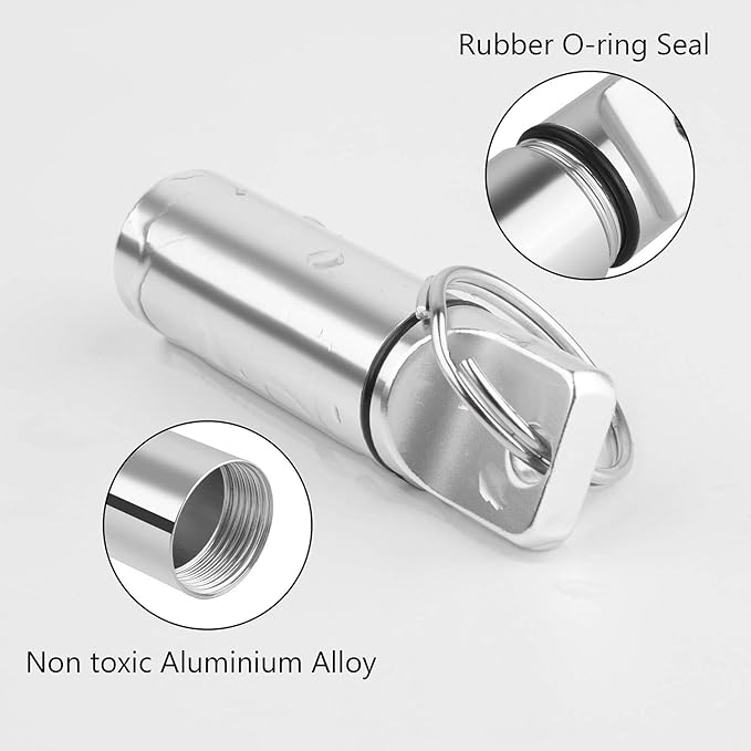 2 Pack Small Pocket Pill Box Keychain, Portable Mini Aluminium Alloy Pill Organizer Case Container for Purse, Waterproof Metal Pill Holder Medicine Bottle for Outdoor Camping Travel (Black & White)