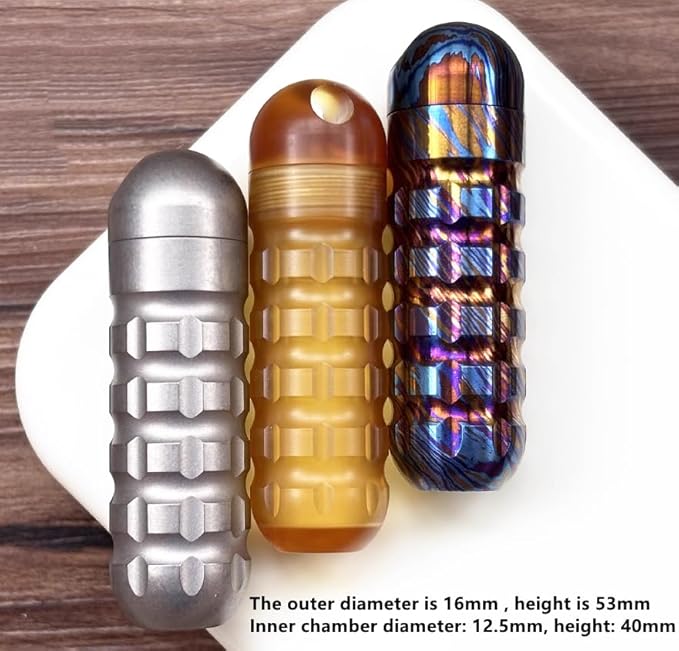 Titanium Keychain Pill Holder Mini Daily Pill Box Pendant Container Waterproof Metal Case Bottle Portable Organizer (Ti 1)