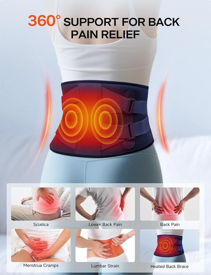 ALLJOY 67" Cordless Heating Pad for Back Pain Relief FSA Eligible HSA, Portable Lower Back Massager with 3 Heat 5 Vibration, Wireless Heating Pad for Cramps,Rechargeable Back Support Heat Massage Belt