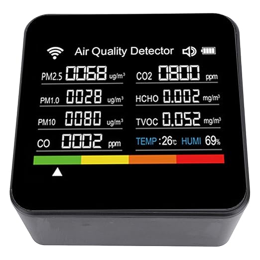 Zerodis Air Quality Analyzer Indoor Air Quality Meters Display Environmental Monitor for Home Office Indoor Pollution Detection VOC PM2.5 Temperature Humidity Smart Sensor
