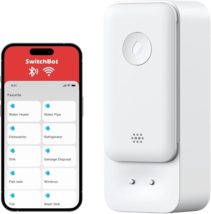 SwitchBot WiFi Water Sensor, Smart Water Leak Detector, 100dB Adjustable Alerts & App Alerts, IP67 Waterproof, Wireless Detector for Kitchen, Bathroom, Basement, No Hub Required (Support 2.4G)