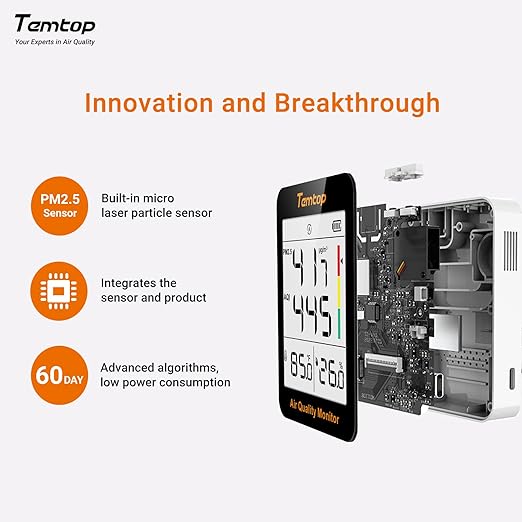 Temtop Air Quality Monitor Indoor Thermo-Hygrometer - PM2.5, AQI, Temperature, and Humidity Meter for Home, Office, or School, Air Quality Measurement, 60-Day Battery Life, S1 UP, 10-Pack