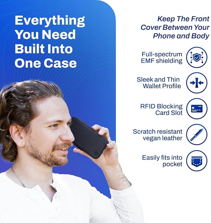 DefenderShield EMF Protection & 5G Anti Radiation iPhone 14 SlimFlip Case - RFID Blocking EMF Shield Slim Wallet Case