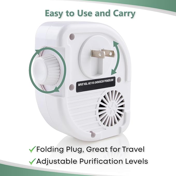 O3 Pure Leaf Wall Plug-In Air Purifier - Room Deodorizer & Mini Adjustable Ozone Generator and Ionizer - The Perfect Air Freshener for the Office, Bedroom, Kitchen, Smoke, Dust or your Cats and Dogs