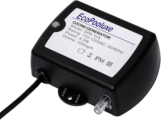 SPA-124 Spa-Ozonator Kit, 100mg/h Efficient Output Ozone Machine, Mini Portable Ozone-Generator with Check Valve&PVC Hose for Cold Plunge and Hot Tub, Black