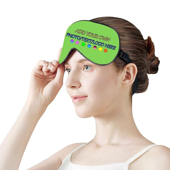 Personalized Eye Mask, Custom Eyeshade Blindfold Add Your Design Image Text Customized Eye Cover with Adjustable Strap for Sleeping Travel Work Naps Blocks Light, Fluorescent Green