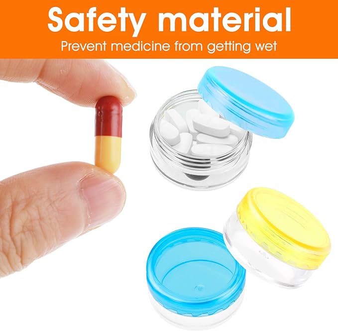 Small Pill Organizer Box, 5 Pcs Travel Pill Case Holder Portable Daily Mini Pills Container BPA Free Medicine Storage Container for Purse Pocket Briefcase (Blue/Orange/Yellow/Black/Rose Red)