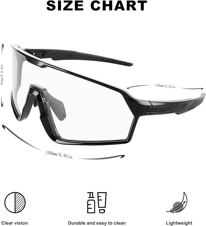 BangLong Photochromic Cycling glasses for Men Women, Clear Running MTB Sunglasses UV Protection