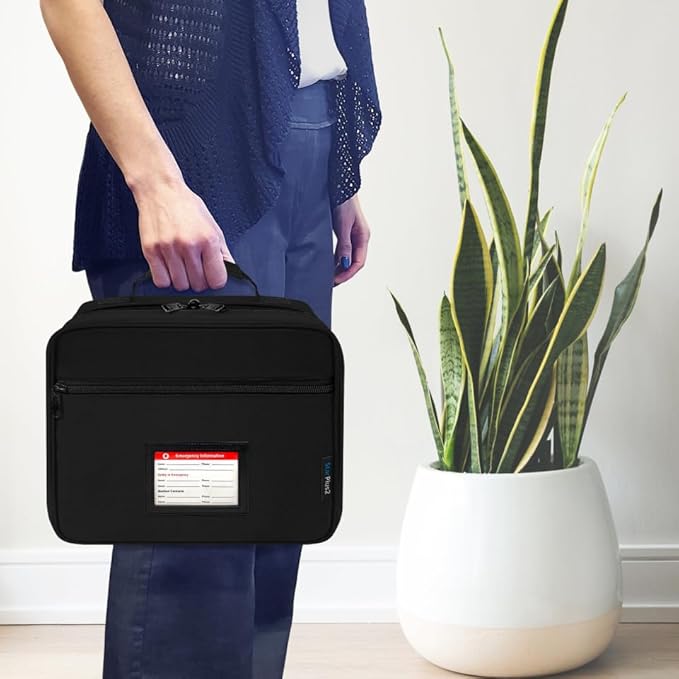 Large Pill Bottle Organizer With Emergency Card - 10 Pockets Medicine Bag for Travel & Home Storage - Black