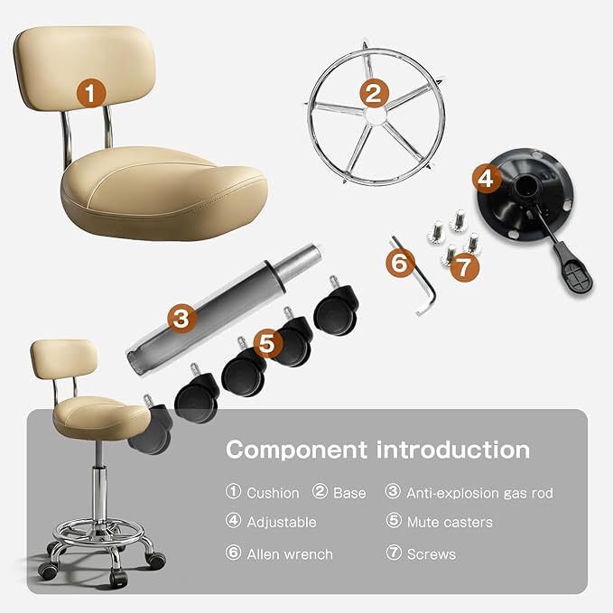 Saddle Stool with Ring Pedal and Back, Adjustable Hydraulic Rolling Chair with Wheels for Medical, Massage, Salon, Spa, Kitchen, and Drafting Use