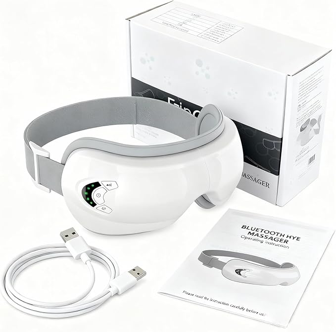 Eye Massager with Heat and Music, Relaxation and Stress Relief Device. Heated Eye Mask Massage for Migraines & Headache Relief, Reduce Dry Eyes Improve Sleep. Birthday Gifts for Women Men Mom Dad Her