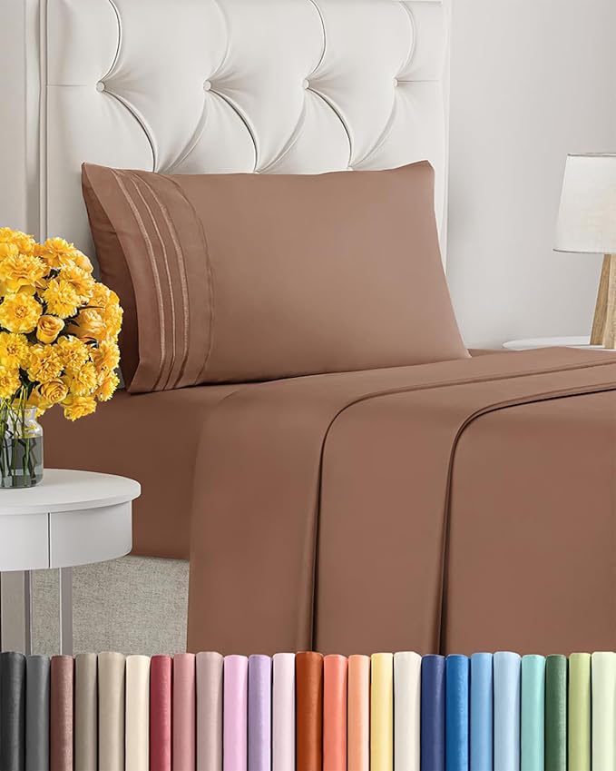 Twin Size 3 Piece Sheet Set - Extra Soft, Breathable & Cooling Sheets - Hotel Luxury Durable Bed Sheets for Women & Men - Deep Pockets, Easy-Fit & Wrinkle-Free Sheets - Copper Brown Oeko-Tex Sheets