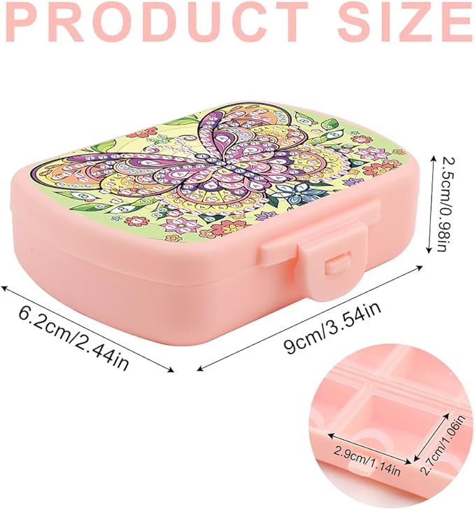 C'eitura 2pcs DIY Flower & Butterfly Diamond Art Painting Pink Pill Organizer with 6 Lid Detachable Compartments, Fun DIY Craft Project for Adults, Elegant Pill Case for Purse & Travel