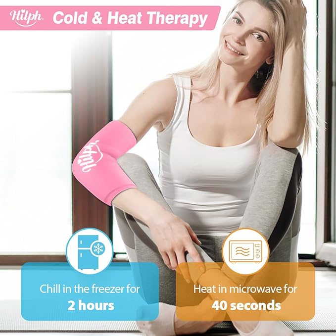 Hilph Elbow Ice Sleeve Arm Ice Packs for Injuries Reusable, Flexible Gel Cold Compression Sleeve for Tennis Elbow, Golfers, Tendinitis Pain Relief, Ideal Gift for Women, Girls, Medium, Pink