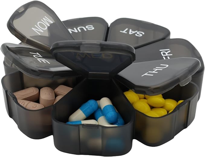 7 Day Weekly Pill Round Organizer, ShysTech Large Pill Case Pill Box 1 Time A Day for Pills/Medication/Supplements/Vitamin (Black)