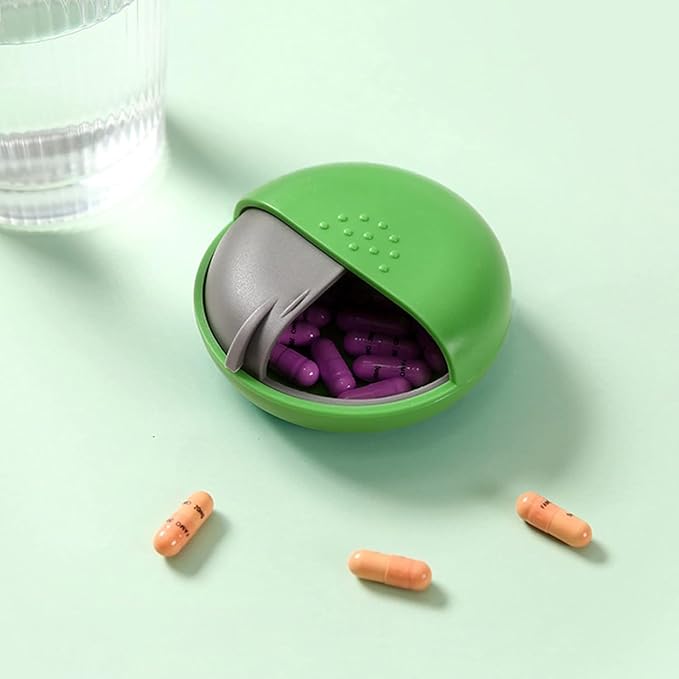 INVODA Travel Pill Organizer Cute Round Pill Box for Purse Compact Medicine Container for Pills, Fish Oil, Vitamins & Supplements
