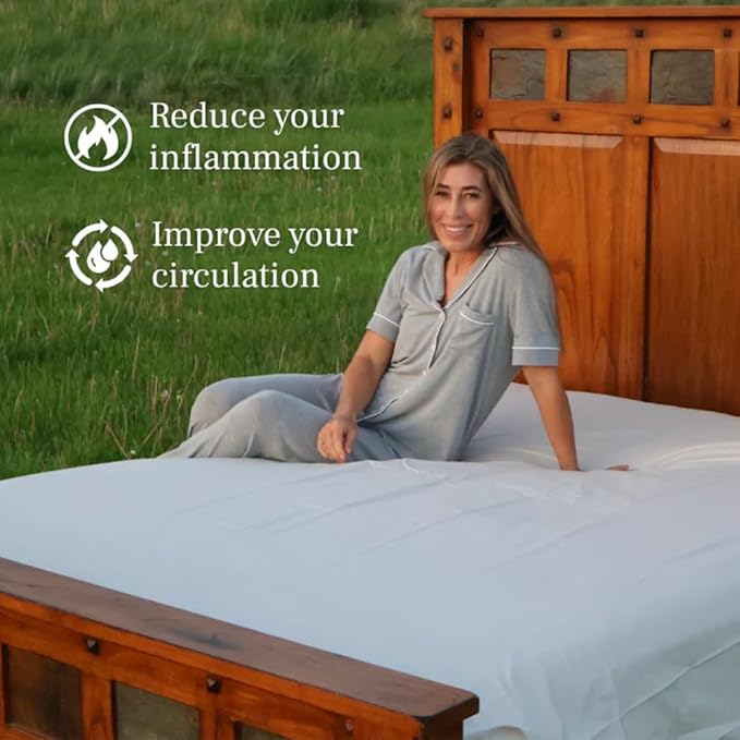 Organic Grounding Bed Sheet Kit – Fitted Earthing Sheet (95% Cotton, 5% Silver Fiber) with 15ft Cord, Safety Outlet Tester & Conductivity Pen – by TerraTouch (Lunar Gray, Full)