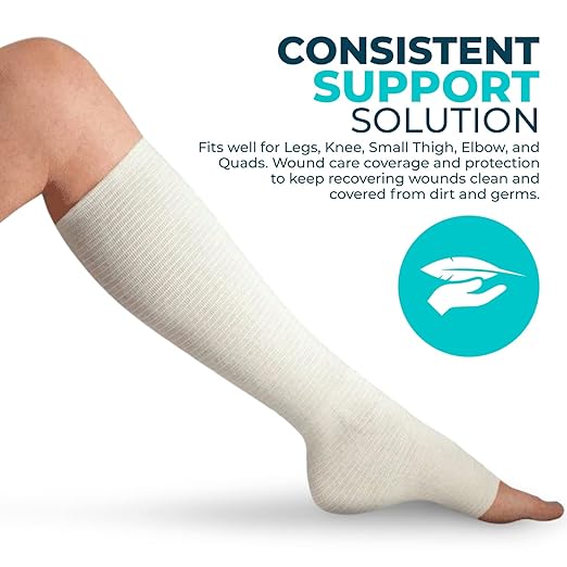 Tubular Compression Bandage Size F (4” x 33 ft) – Elastic Stockinette Support Sleeve for Large Knee, Thigh, Leg & Arm – Cut-to-Fit, Washable Reusable, No Pins/Tape – Includes Bandage Medical Scissors