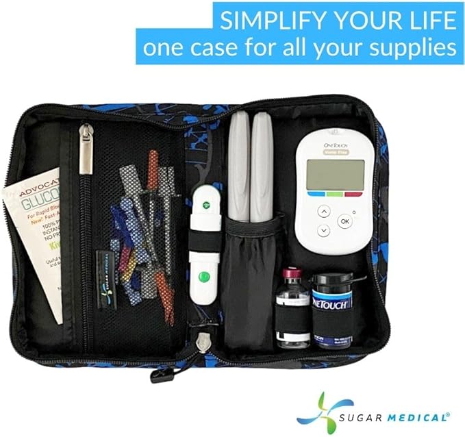 Sugar Medical Diabetes Supply Case | Medical Supplies Travel Bag | Glucose Meter Organizer | Diabetic Care Products | Glucometer Kit (Alex)