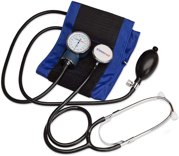 PARAMED Aneroid Sphygmomanometer with Stethoscope – Manual Blood Pressure Cuff with Universal Cuff 8.7-16.5" and D-Ring – Carrying Case in The kit – Blue