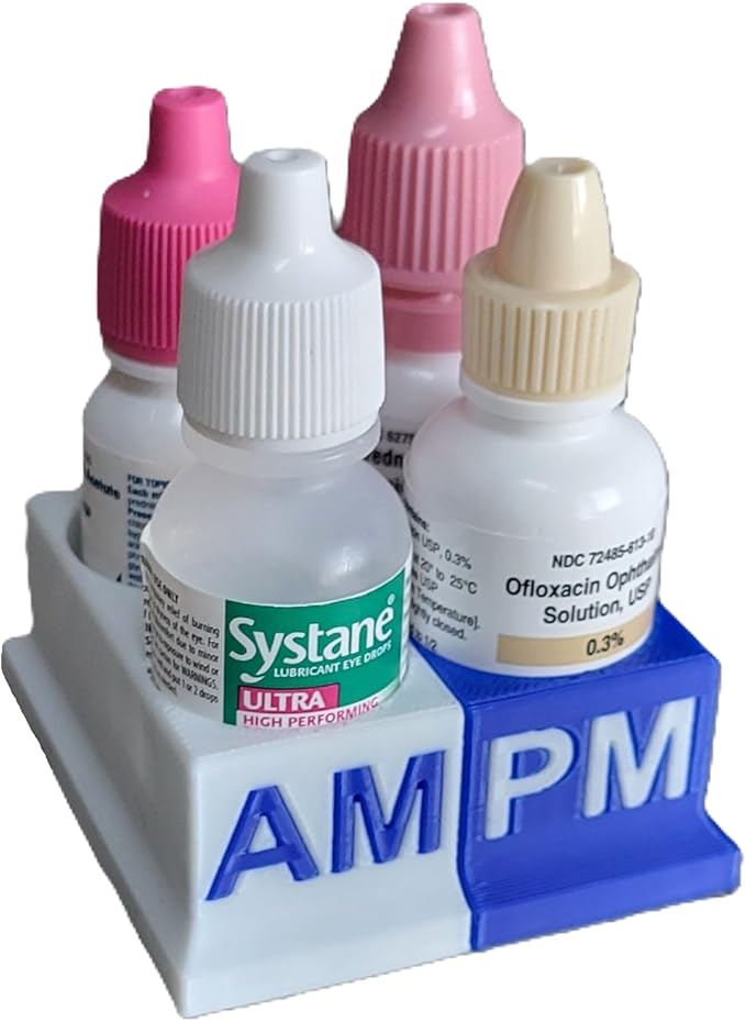 Znet3D Eye Drops Bottle Organizer & Tracker – AM/PM 4-Slot (White/Blue)