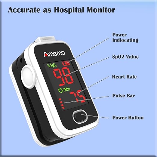 Pulse oximeter with alarm function, OLED display oxygen monitor fingertip, Blood oxygen saturation monitor (SpO2) with Carrying case, Silicone cover, Batteries and Lanyard