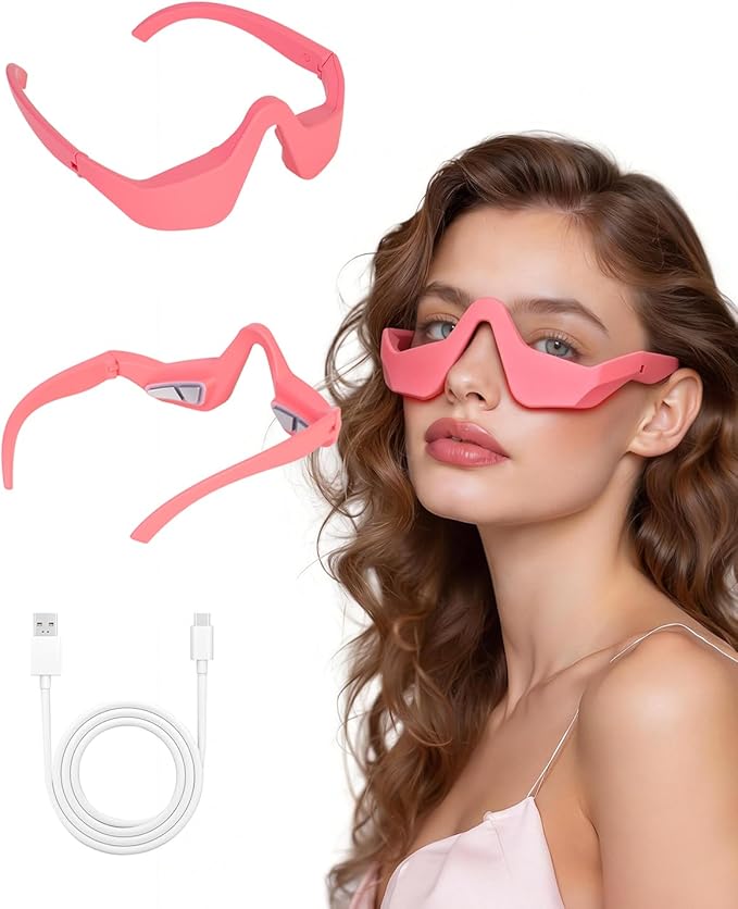 UTK Under Eye Red Light Therapy Device, 630nm Red Light Glasses for Eye Bags, Dark Circles, Puffiness, Rechargeable & 39g Ultra-Light, Gift for Women (Pink)