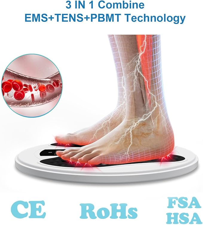 FSA EMS Foot Massager Pro for Neuropathy & Pain Relief with Upgraded Infrared Therapy, Rechargeable TENS Electric Muscle & Nerve Stimulator for Plantar Fasciitis Relief, Blood Circulation Booster
