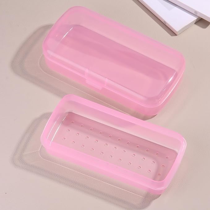 Nail Tool Sterilizer Box Plastic Sterilization Tray for Nail Art Accessories Tools, Disinfectant Container Soaking Box with Strainer Pedicure Manicure Cleaning Equipment, Pink