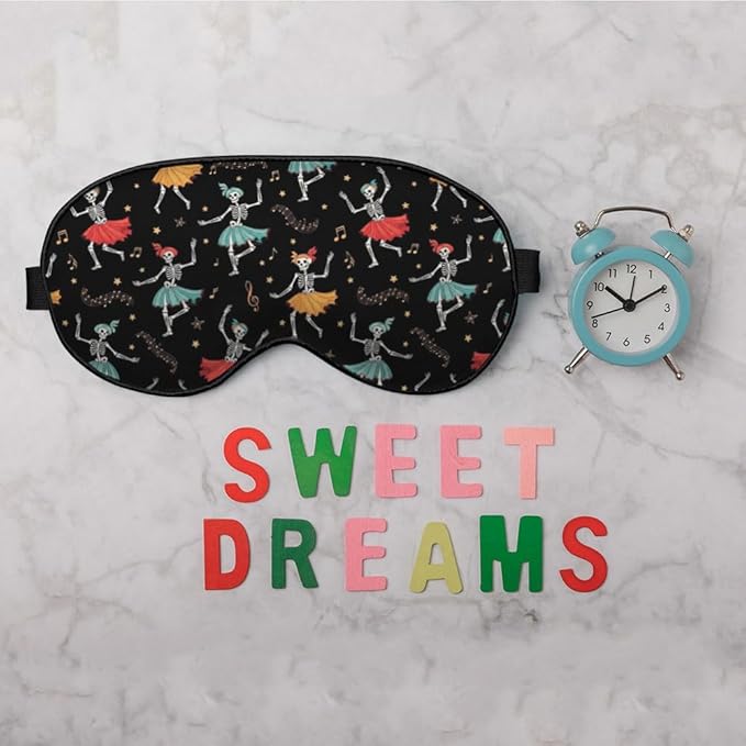 Dancing Skull Sleep Mask Eye Mask Party Halloween Music Fun Headphones Black Sleep Mask Light Blocking Adjustable Smooth Soft Eye Masks for Women Deep Rest Travel