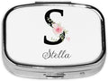 Custom Pill Box Personalized Square Small Pill Case with Mirror Add Your Photo Text Logo Name Decorative 2 Compartment Portable Metal Medicine Container Vitamin Organizer for Pocket Purse Travel (S)