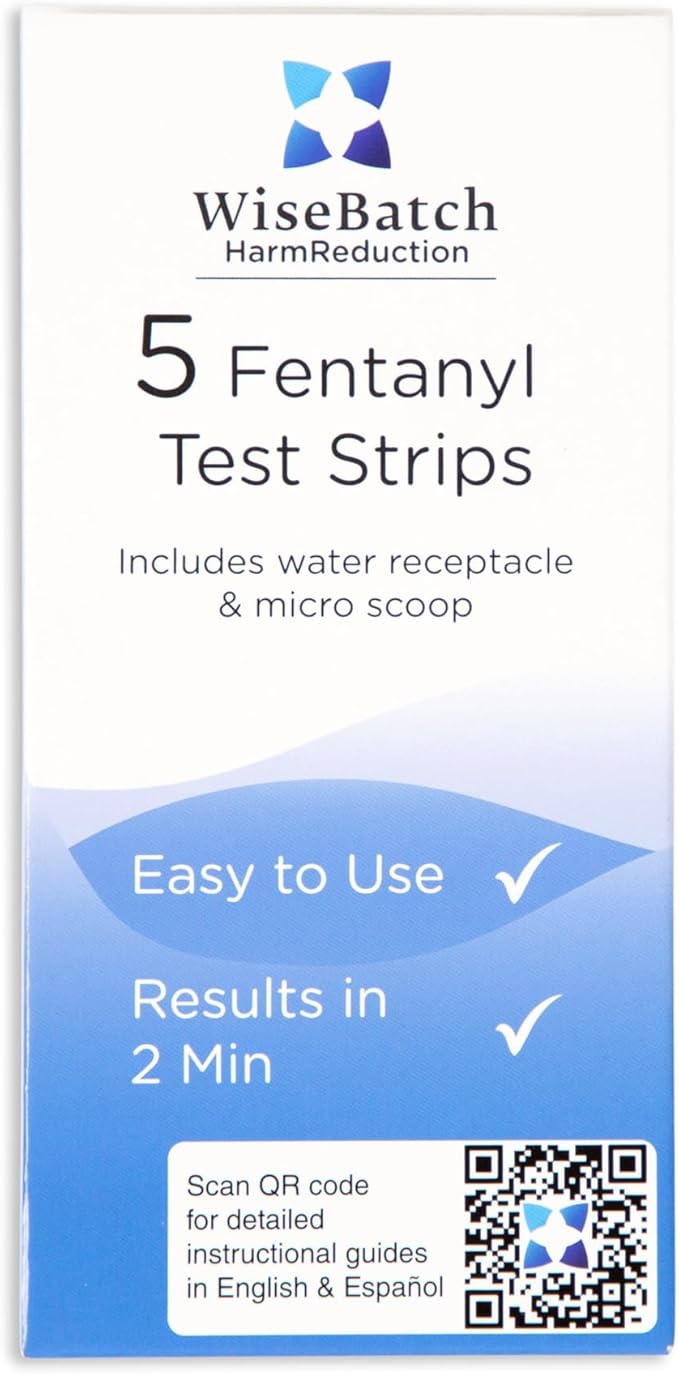 WiseBatch Fentanyl Test Strip + MicroScoop and Instructions - Box of Five (5) + Testing Recepticle - #1 Most Trusted Fentanyl Test Strips - ±99% Accurate - Results in <2 Mins - Prevent Overdoses
