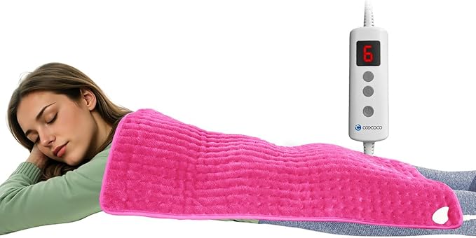 CooCoCo 18" x 33" Large Heating Pad for Back, FSA Eligible Pink Heating Pad for Period Cramps, Heated Pad, 6 Heat Settings, Auto Off, Moist Heat, Cute Heat Pad for Women Mom Wife Teens