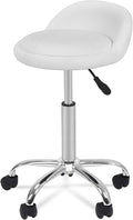 HomGarden Height Adjustable Rolling Swivel Salon Stool, PU Leather Hydraulic Ergonomic Chair with Backrest Wheels for Office Work Tattoo Massage Facial Spa Manicure Dentist Clinic, White