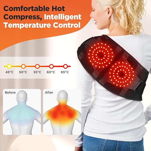 Cordless Heating Pad for Back Pain Relief, Rechargeable Lower Back Heating Belt with 5 Heat Levels and 3 Vibration Massage, Wearable Heated Back Brace for Waist, Abdomen, Muscle Relaxation