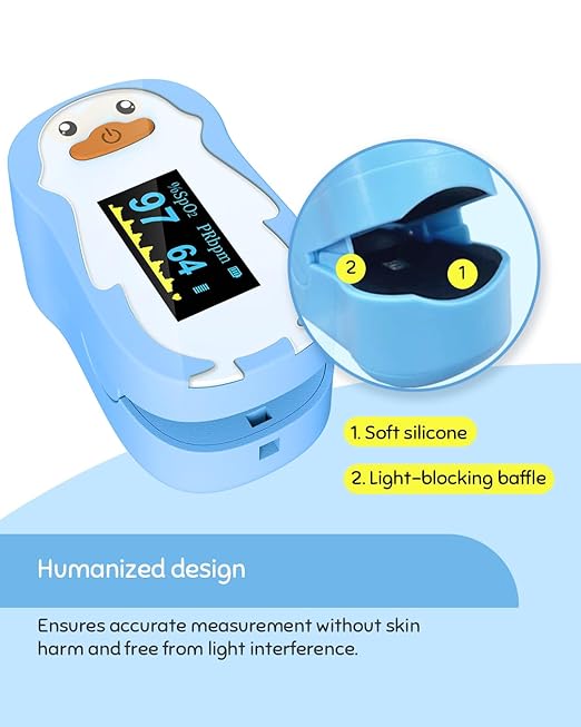 Vibeat Pulse Oximeter Fingertip, Small Size Blood Oxygen Meter with Smart Reminder for Home Use, O2 monitor with Batteries & Lanyard, Blue