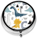Cute Dinosaur Pill Box 3 Compartment Small Pill Case,Portable for Pocket or Purse Pill Organizer Pill Container Holder with Mirror to Hold Vitamins, Medication, Fish Oil and Supplements