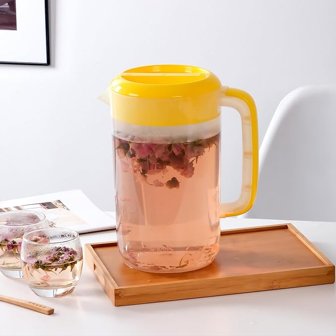 Clear Pitcher with Lid 1 Gallon, Large Plastic Ice Tea Jug for Fridge, Sun Tea Jug, Gallon Pitcher with Lid and Spout - Clear (pink)