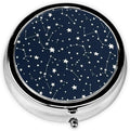 Round Pill Organizer, Portable Travel Pill Case, Purse Pill Box Hold for Pills, Jewelry, Beads, Paper Clips, Constellation Galaxy Starry Night Stars Glow in The Dark Midnight