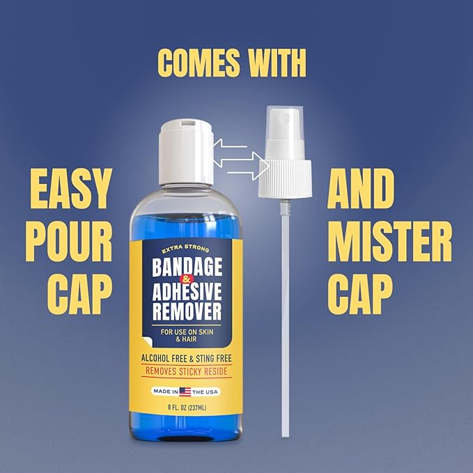 Sting-Free Adhesive Remover - 8oz Gentle & Pain-Free Bandage & Strong Adhesive Remover - Ideal for Sensitive Skin, Sports Tape, Dialysis Ports, Continuous Blood Glucose Monitoring & Colostomy Bag Care