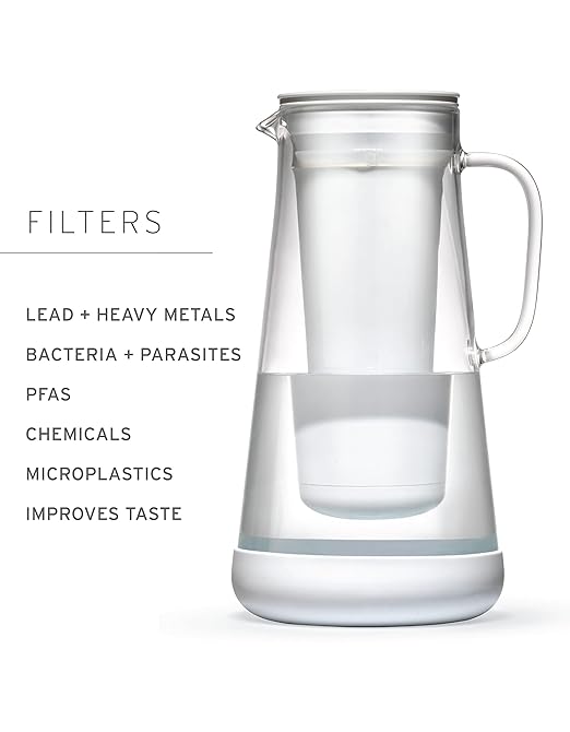 LifeStraw Home– Water Filter Pitcher, 7-Cup, Glass with Silicone Base, Terrazzo, for Everyday Protection Against Bacteria, Parasites, Microplastics, Lead, Mercury, PFAS and a Variety of Chemicals