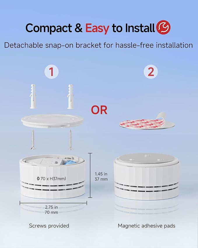 Heiman Smoke Detector, 10-Year Battery Operated Smoke Alarms, Photoelectric Fire Detectors for Home, UL 217 10th Ed. Certified, Portable Small Compact, Test Silence Button, RV, Travel, 6 Pack