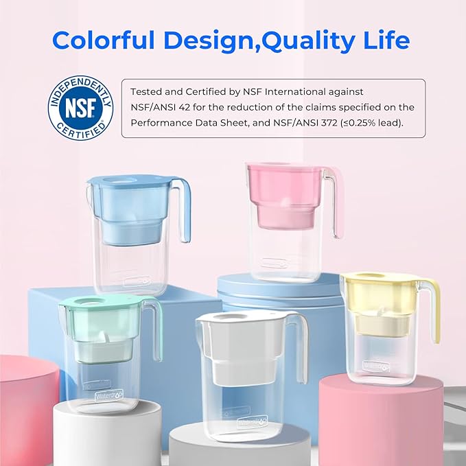 Waterdrop Water Filter Pitcher with 1 Filter, 5X Times Lifetime, Lasts 200 Gallons, for Fridge, Countertop and Gift, Reduces PFOA/PFOS, Chlorine, 7-Cup Capacity, Elfin, Pink