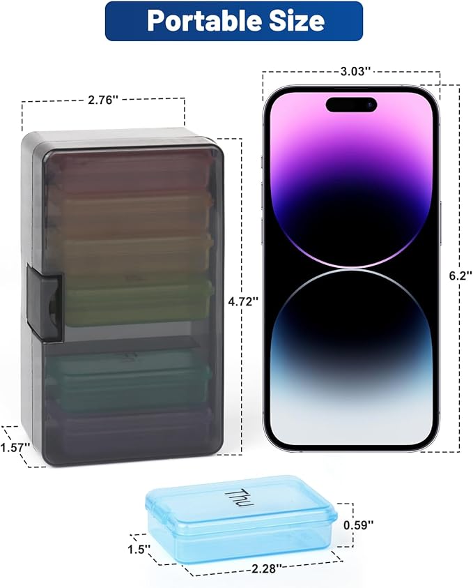 Weekly Pill Organizer - Pill Box 7 Day, Cotatoc Daily Pill Case with Large Capacity Compartments, Medicine Pill Organizer for Travel, Fish Oil Vitamins and Supplements