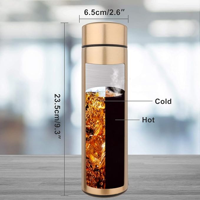 QiCheng&LYS Coffee Cup,Tea Infuser Bottle,Smart Sports Water Bottle with LED Temperature Display,17 OZ Vacuum-Insulated Stainless-Steel Water Bottle (Gold)