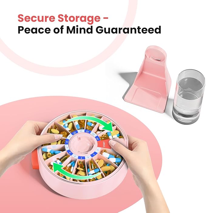 Odaro Large Pill Dispenser, Weekly Pill Organizer 7 Day Am Pm / 14 Day Pill Box, Daily Medicine Pill Organizer with Wall-Mounted or Standing Use for Vitamin, Supplement, Medicine - Pink