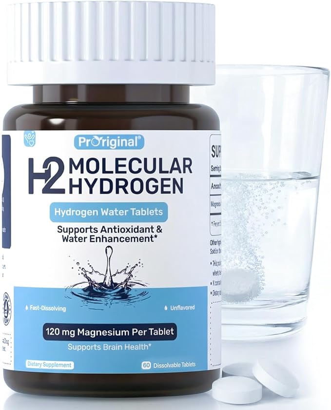 Hydrogen Water Tablets - 12 PPM H2 Molecular Hydrogen - 120 mg Magnesium-Based Reaction System - Supports Antioxidant Defense, Cellular Health, Energy & Brain Function - Non-GMO, Unflavored 60 Tablets