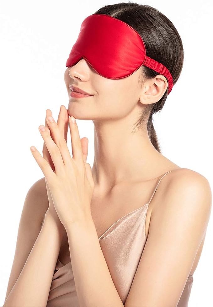 Mulberry Natural Silk Sleep Mask for Women & Men with Elastic Strap, Super Soft Sleeping Eye Mask, Size M, (Red)